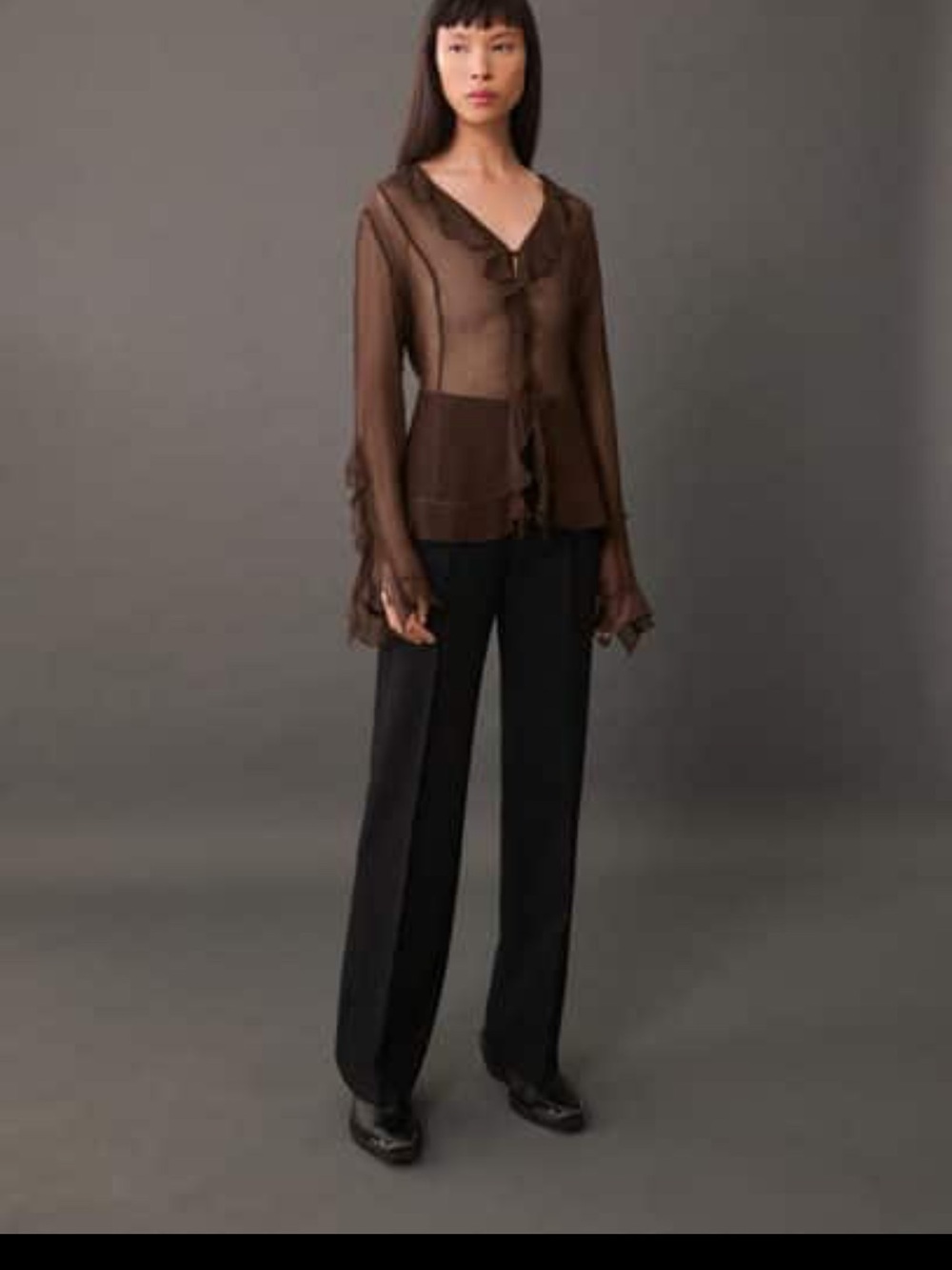 Mango Semi-transparent ruffled blouse - brown